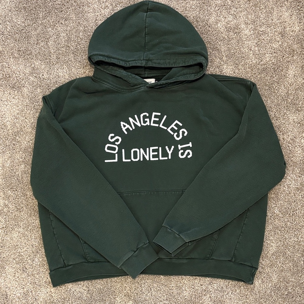 LONELY GHOST Los Angeles Lonely Forest Green Hoodie with White Lettering
